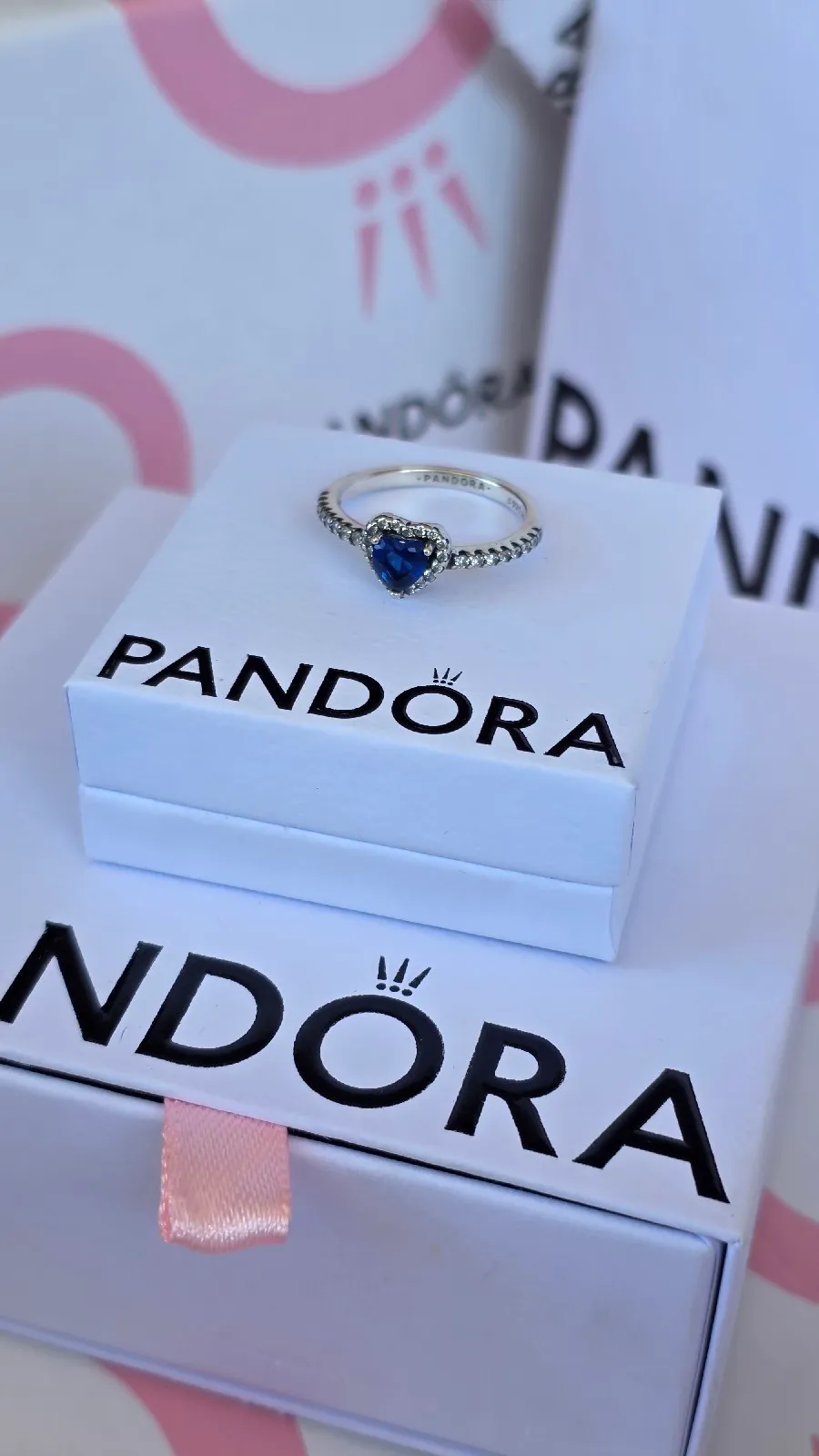 Pandora blue elevated heart silver ring  2