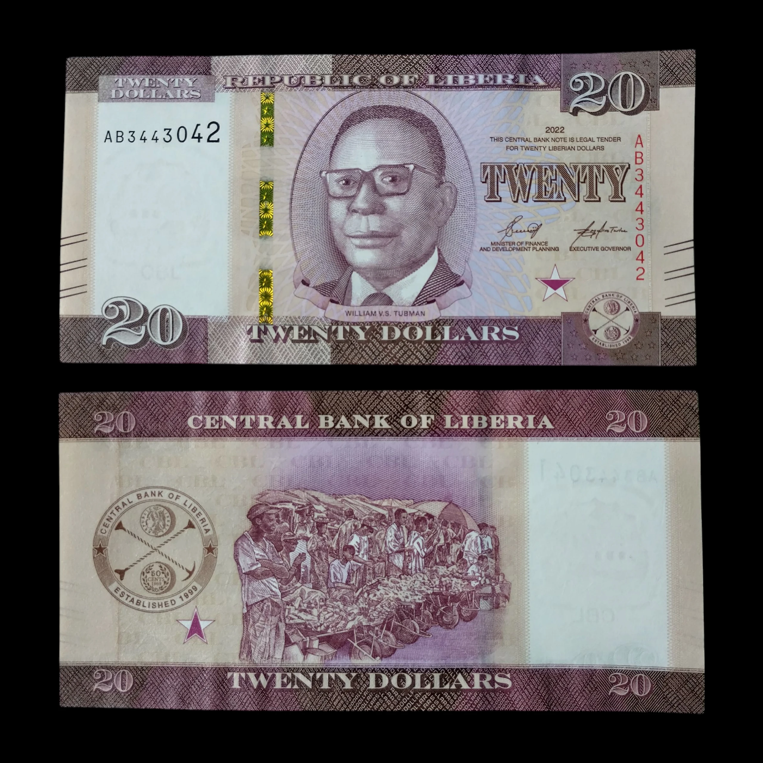 • Liberia 20 dolares UNC