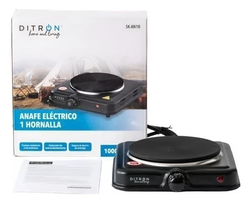 Hornalla Anafe DITRON Eléctrica 1000w Cuerpo Metálico Regulador 
