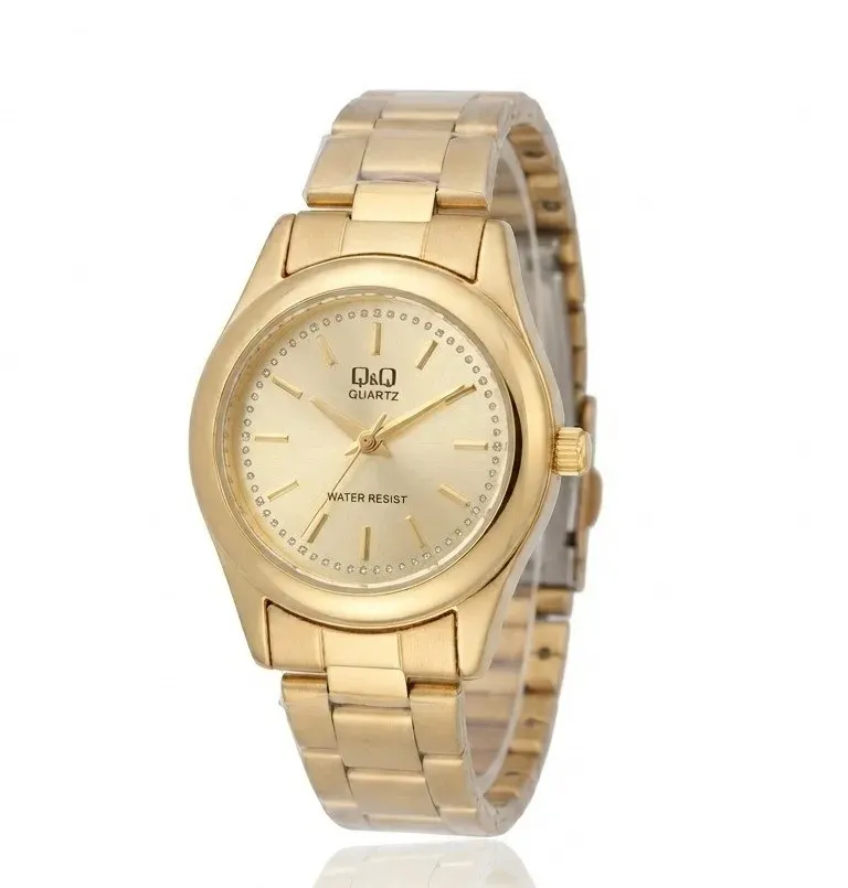 Reloj Q&Q Original Acero Redondo Análogo Dorado Fondo Dorado