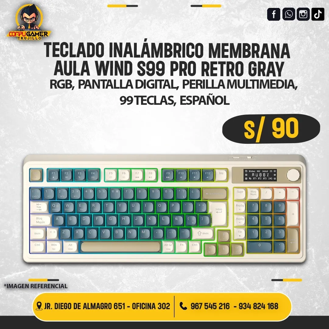 TECLADO INALÁMBRICO DE MEMBRANA AULA WIND S99 PRO RETRO GRAY