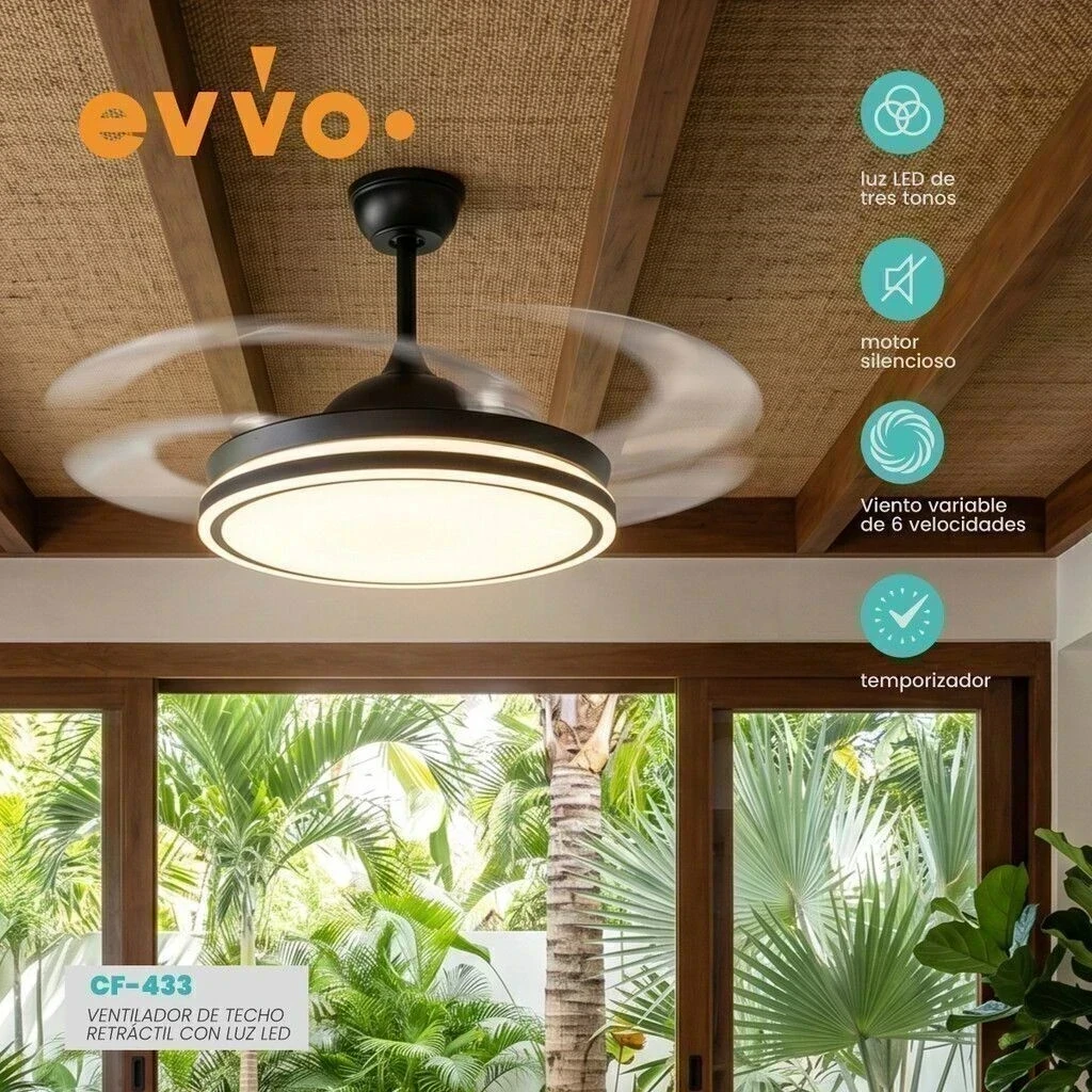 VENTILADOR DE TECHO RETRÁCTIL EVVO NEGRO BLANCO ‼️SOLO POR PEDIDOS ‼️  2