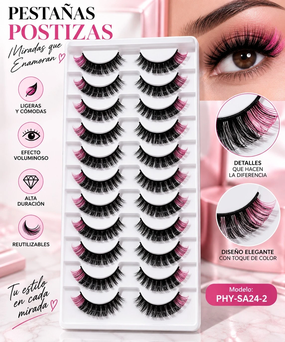 lumera beuty pestaña en tira x10cs de colores 
