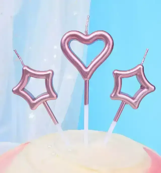 Vela corazón y estrella metalizada x 3 unidades  4