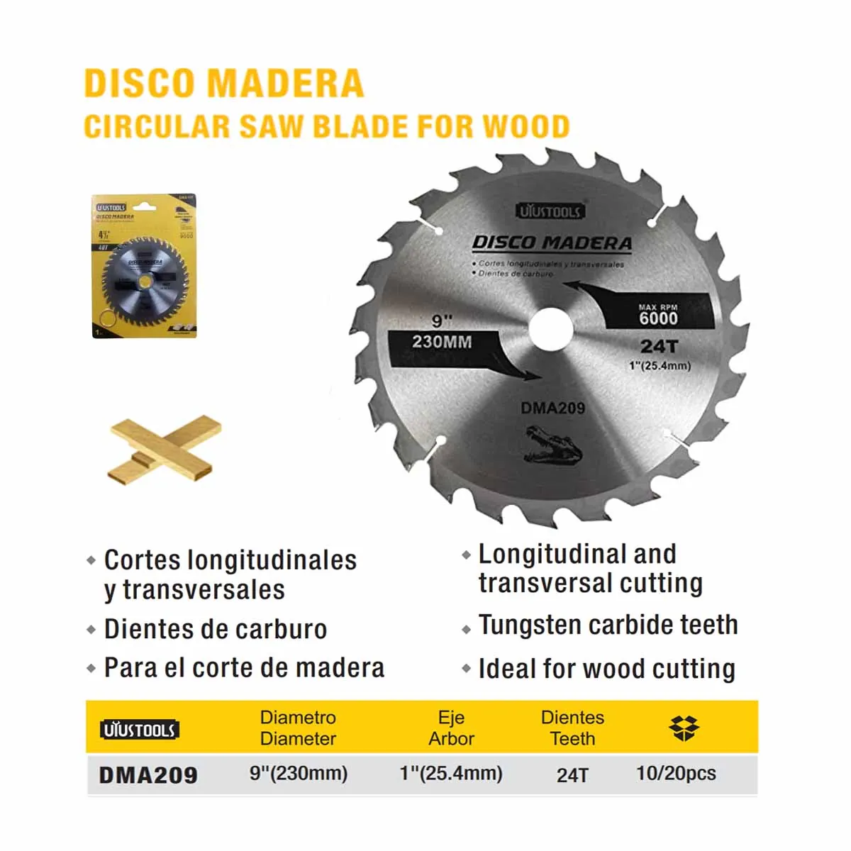 DISCO CORTE MADERA 9" x 24 Teeth UYUST (230mm)