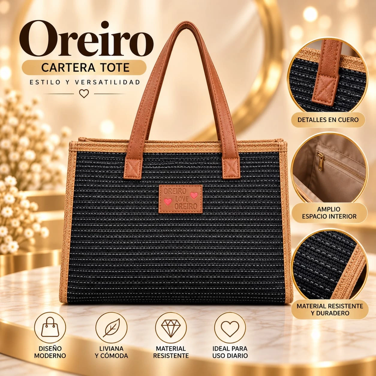 CARTERA TOTE OREIRO – NEGRA