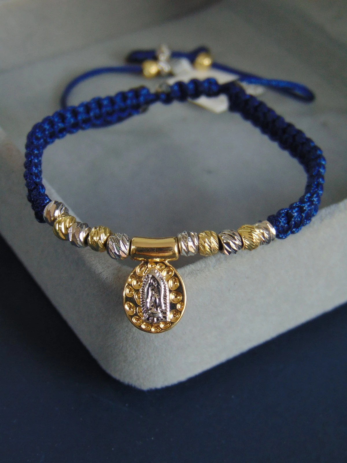 PULSERA RODIO TEJIDA BALINES BI-COLOR MINI DIJE GUADALUPE 2