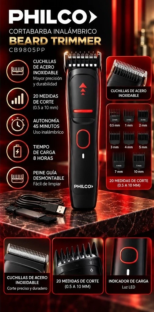 CORTABARBA INALÁMBRICO PHILCO BEARD TRIMMER 