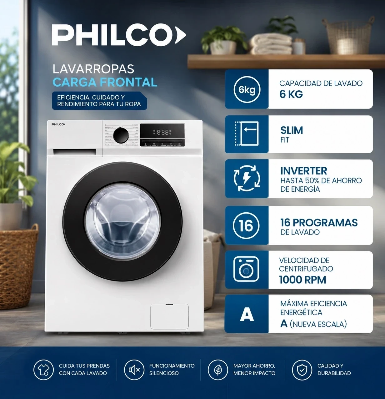 LAVARROPAS PHILCO 6KG CARGA FRONTAL INVERTER BLANCO ‼️SOLO POR PEDIDOS‼️