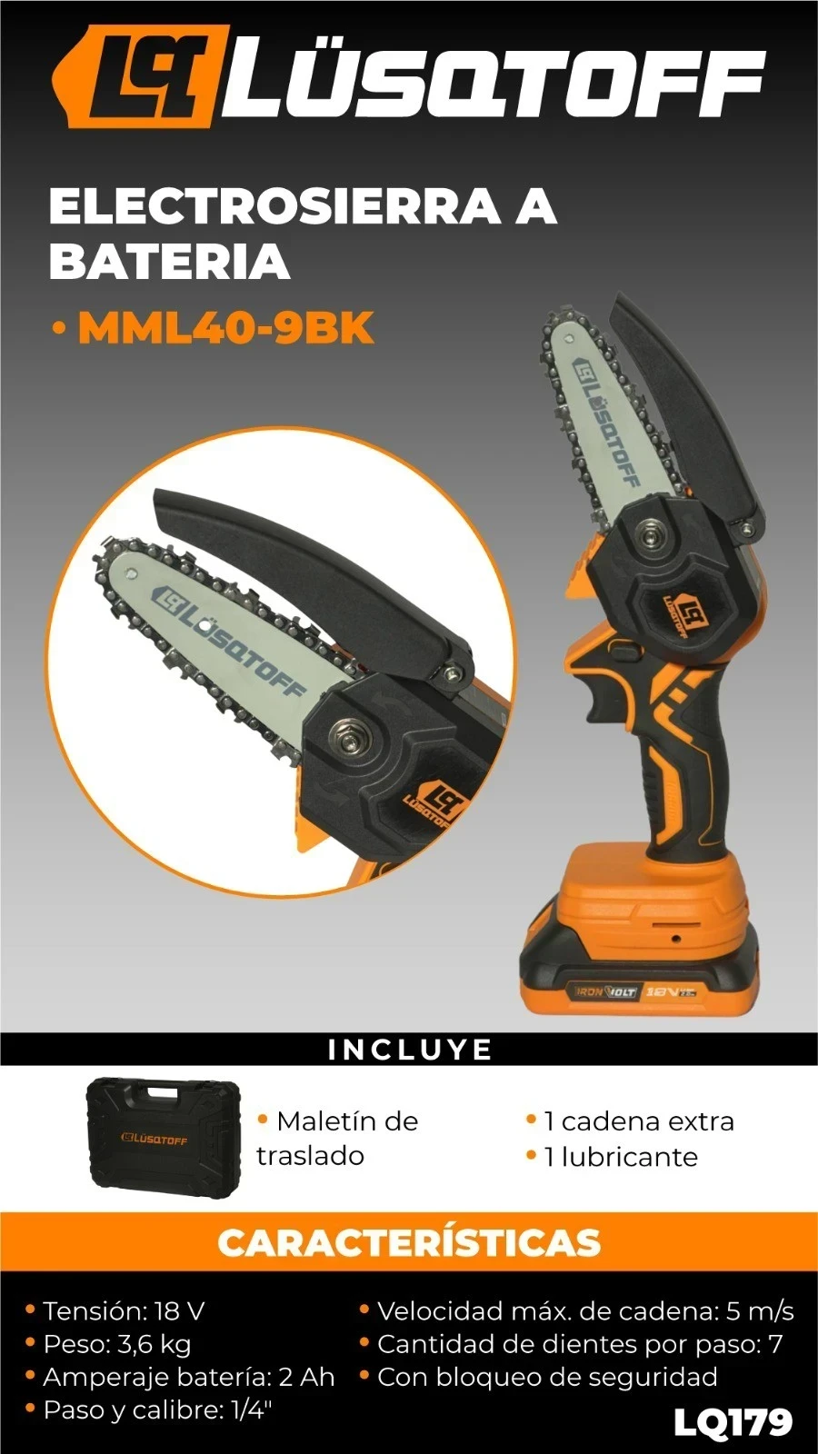 Electrosierra Lusqtoff a batería MML40-9BK