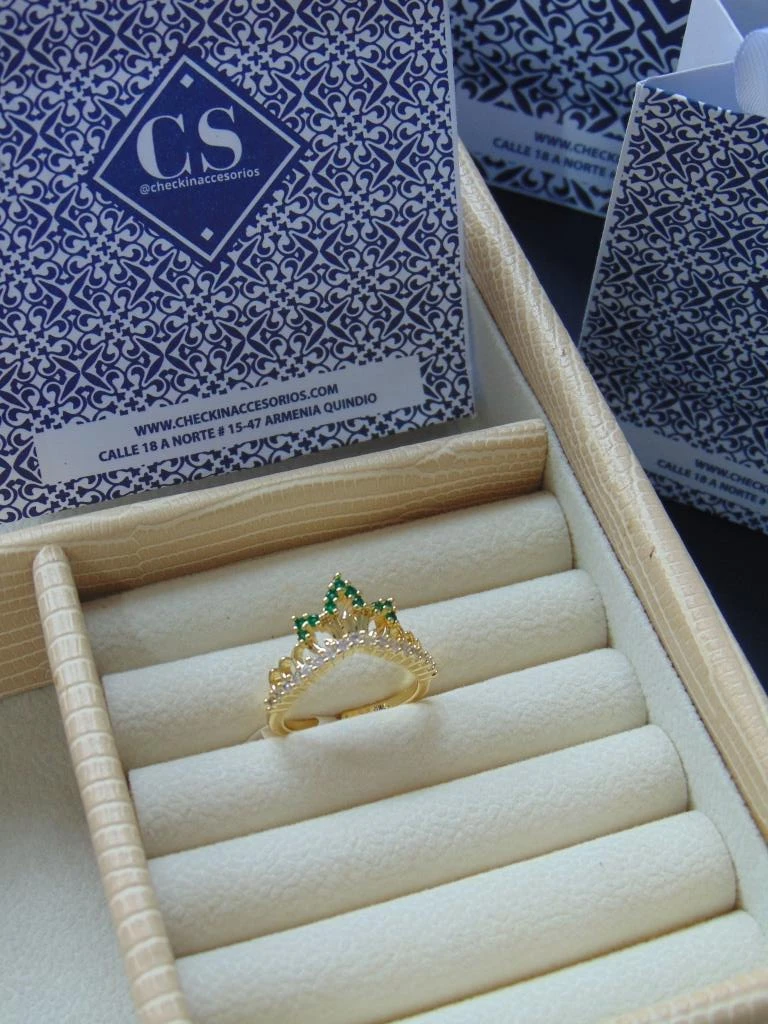 ANILLO ACERO DOR CORONA CIRCON VERDE 2