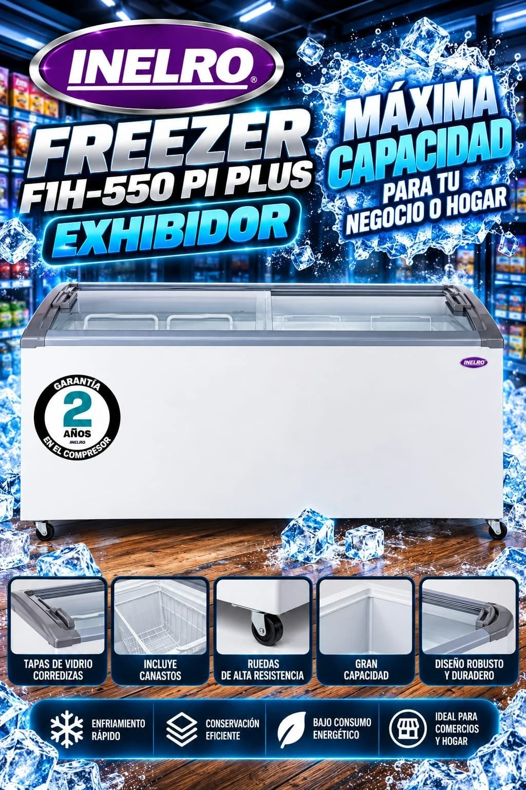 Freezer Inelro Fih 550 PI Plus Exhibidor 