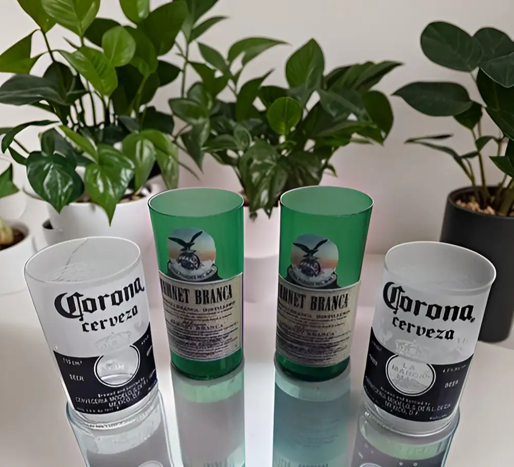 6 vasos de cerveza corona con botellas recicladas 