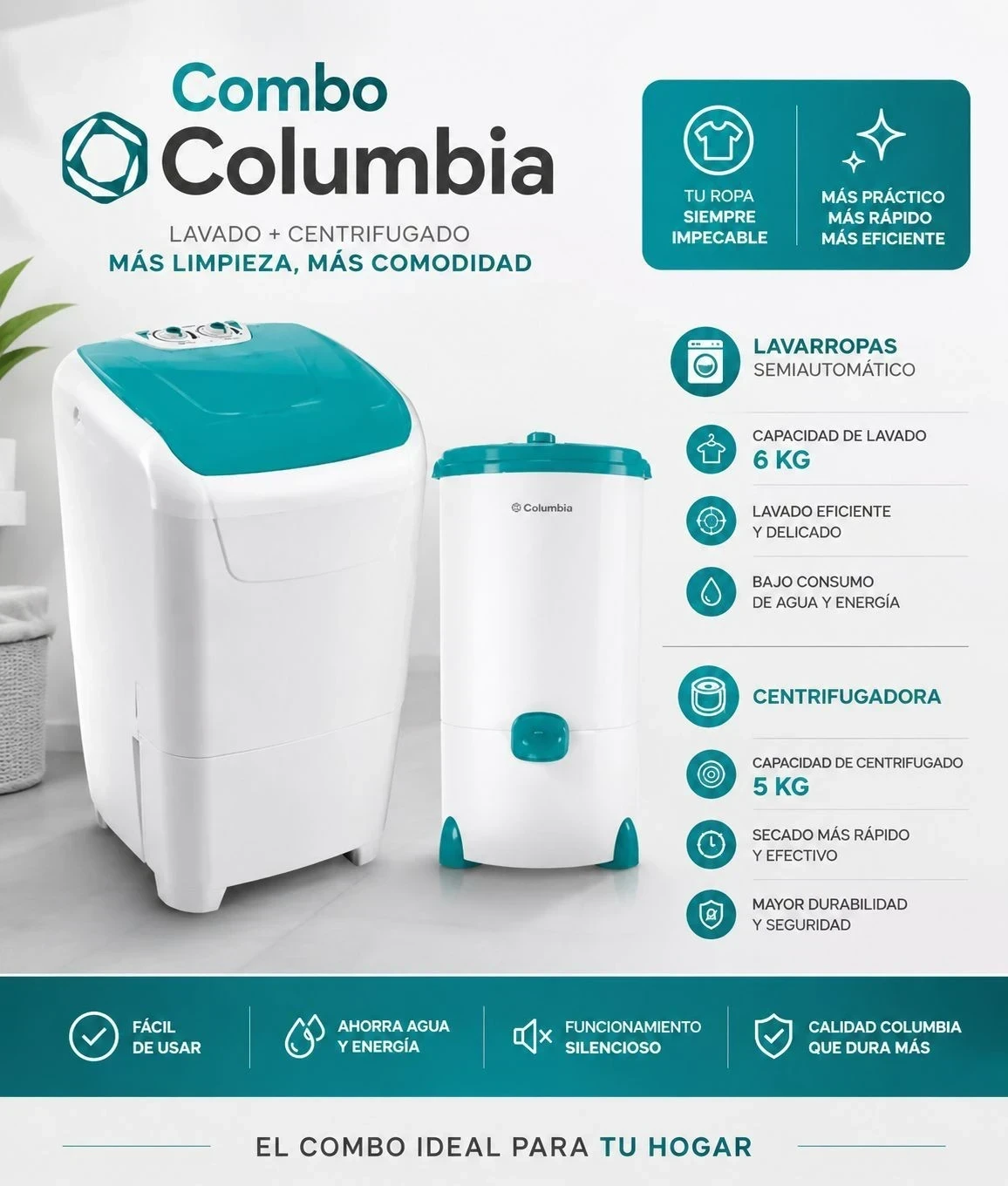 Combo Lavarropas 7 Kg + Secarropas Columbia  