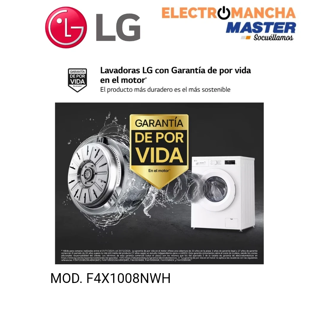 LAVADORA LG F4X1008NWH 8 KILOS 1400 RPM A 4