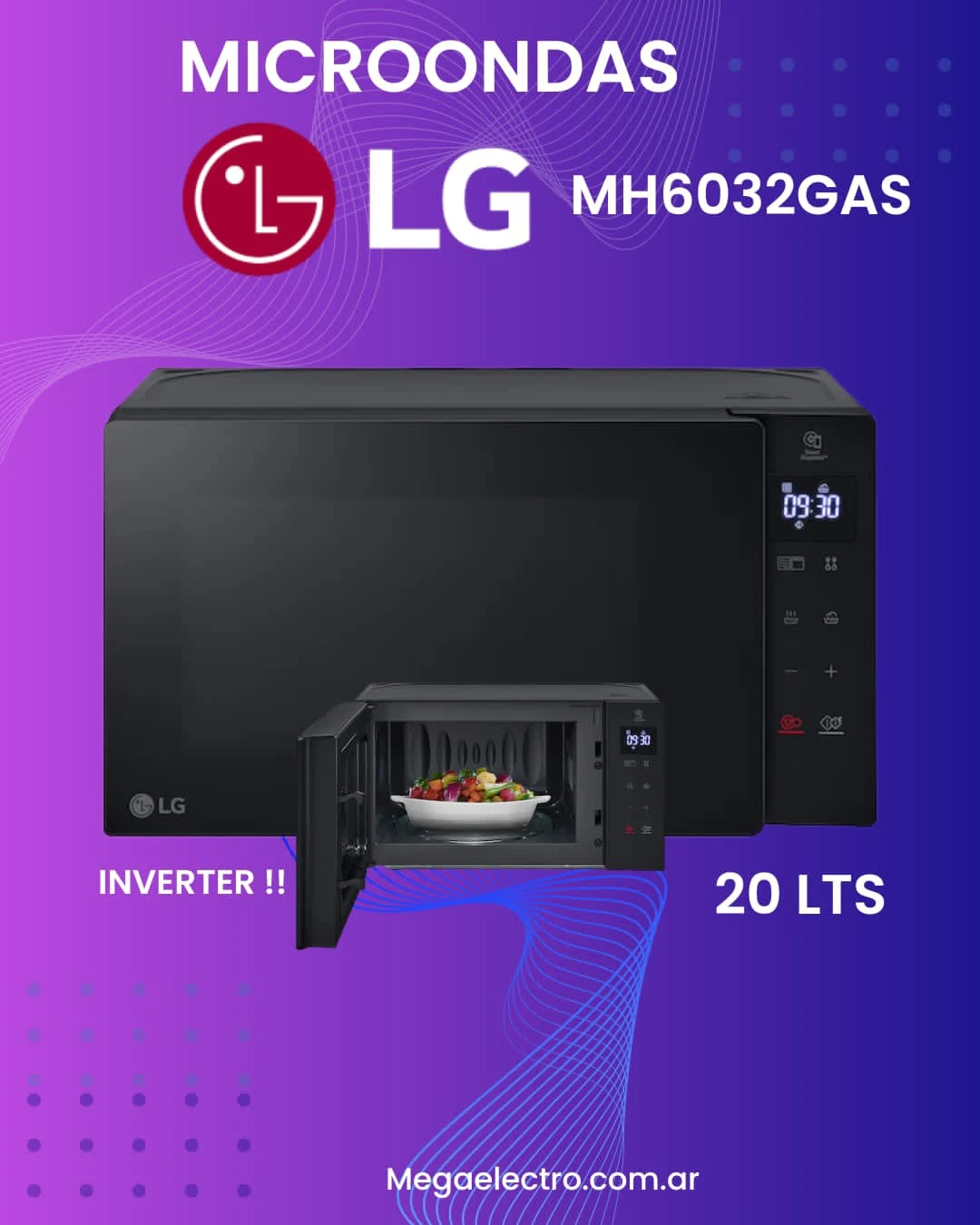MICROONDAS LG MH6032GAS 20 LTS INVERTER BLACK*