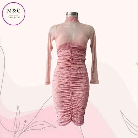 Vestido Talla Mediana manga larga con transparencias