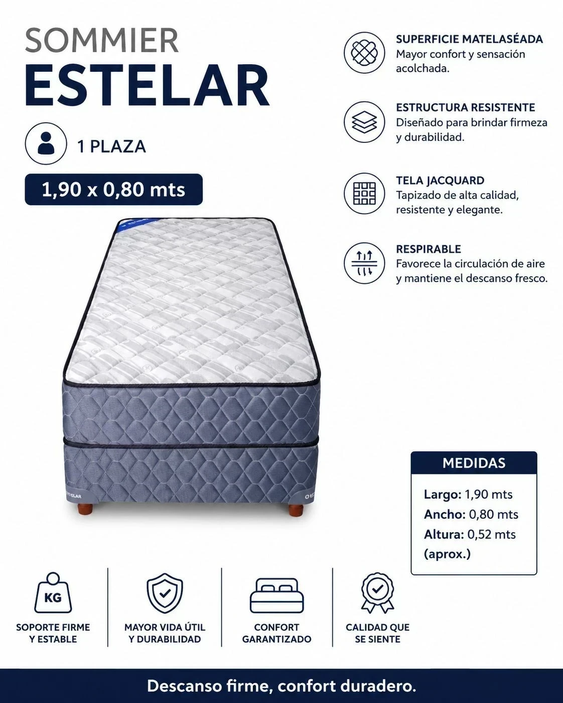 SOMMIER ESTELAR, ESPUMA ALTA DENSIDAD*  1 PLAZA