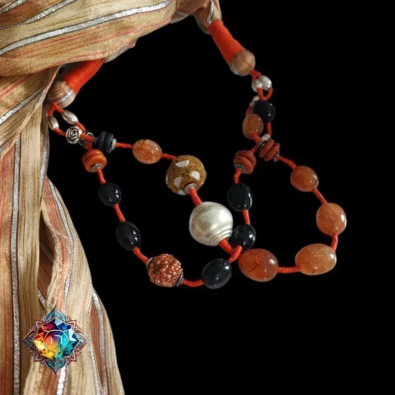 Extraordinario collar bufanda de onix y agatas 5