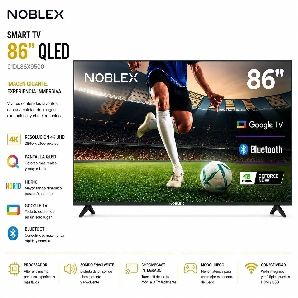 SMART TV NOBLEX 86” QLED C/GOOGLE TV DL86X9500