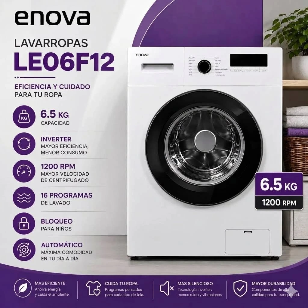 LAVARROPAS ENOVA 6.5KG 1200RPM INVERTER CARGA FRONTAL