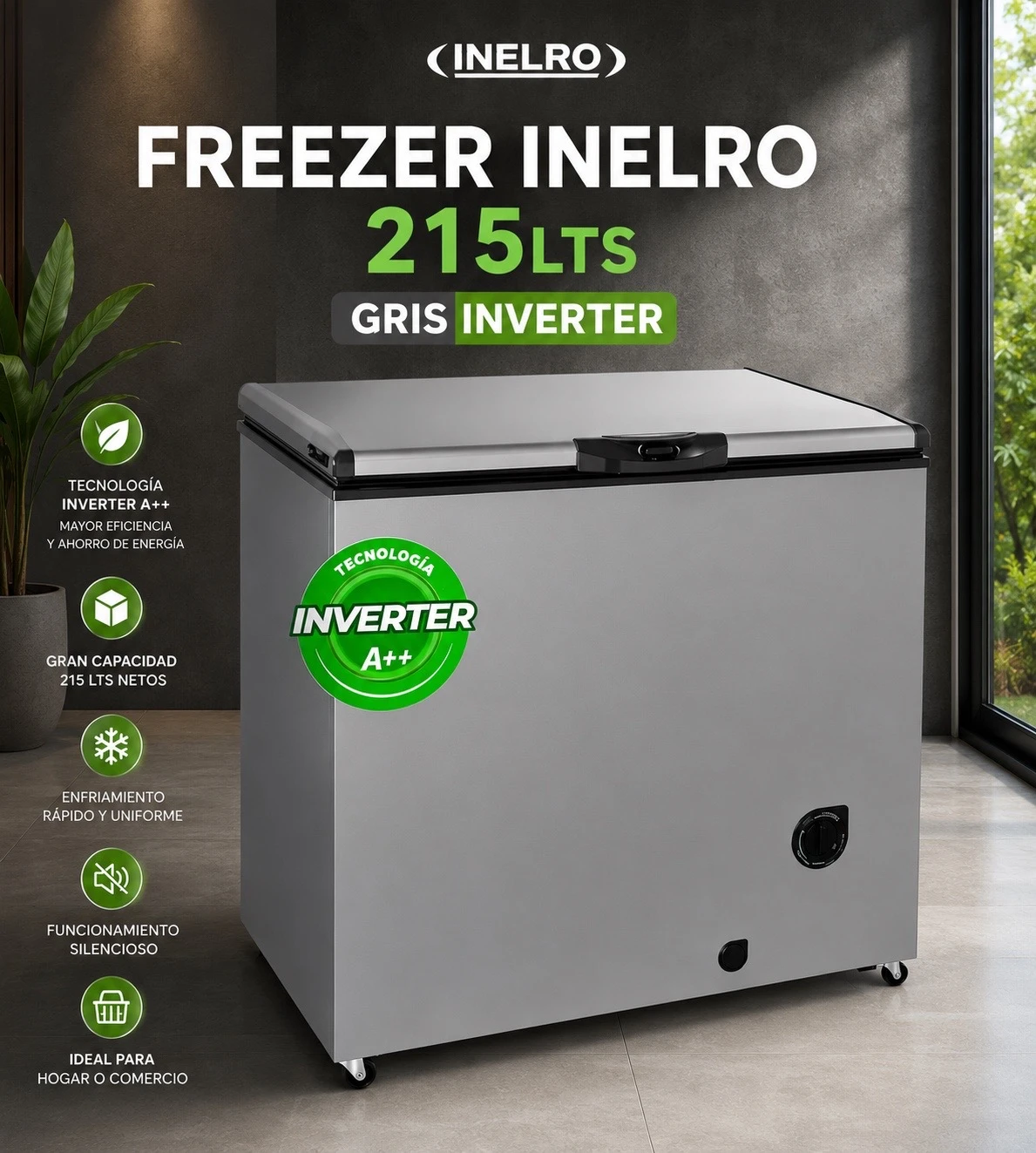 FREEZER INELRO FIH270 P++215 LTS HORIZONTAL TAPA CIEGA INVERTER SILVER ‼️SOLO POR PEDIDOS ‼️ 