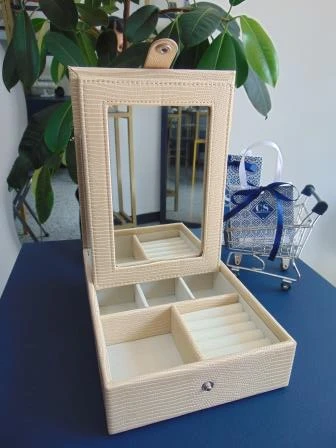JOYERO LUXURY GRANDE ESPEJO CUERINA BEIGE 
