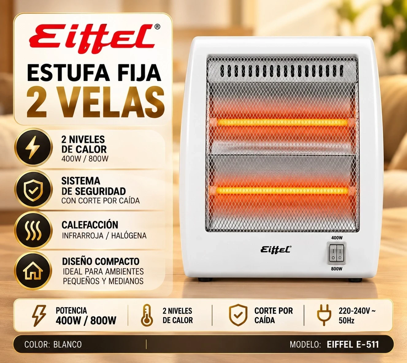 ESTUFA FIJA EIFFEL 2 VELAS *CONSULTAR DISPONIBILIDAD CON EL VENDEDOR*