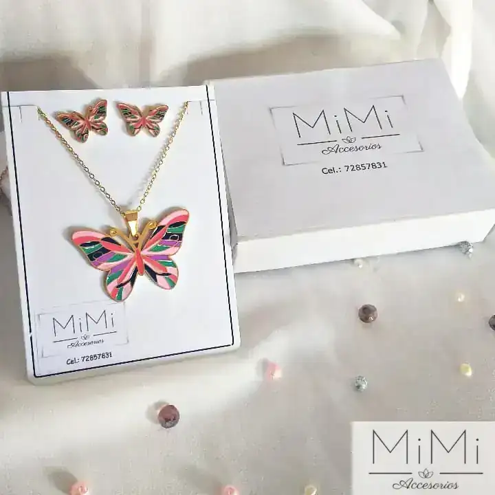Conjunto colorido Mariposa en acero inoxidable 