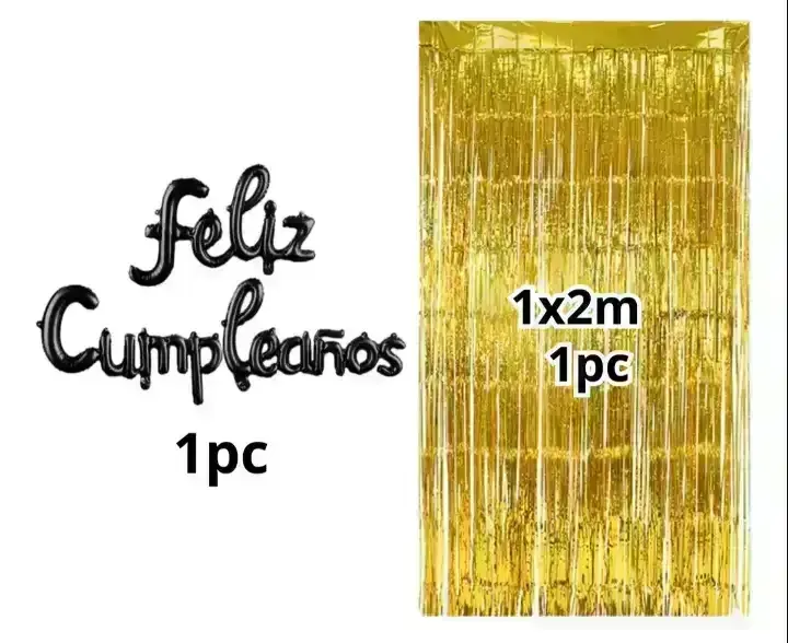 Set guirnalda globos c/cortina dorado/negro 69 pcs 2