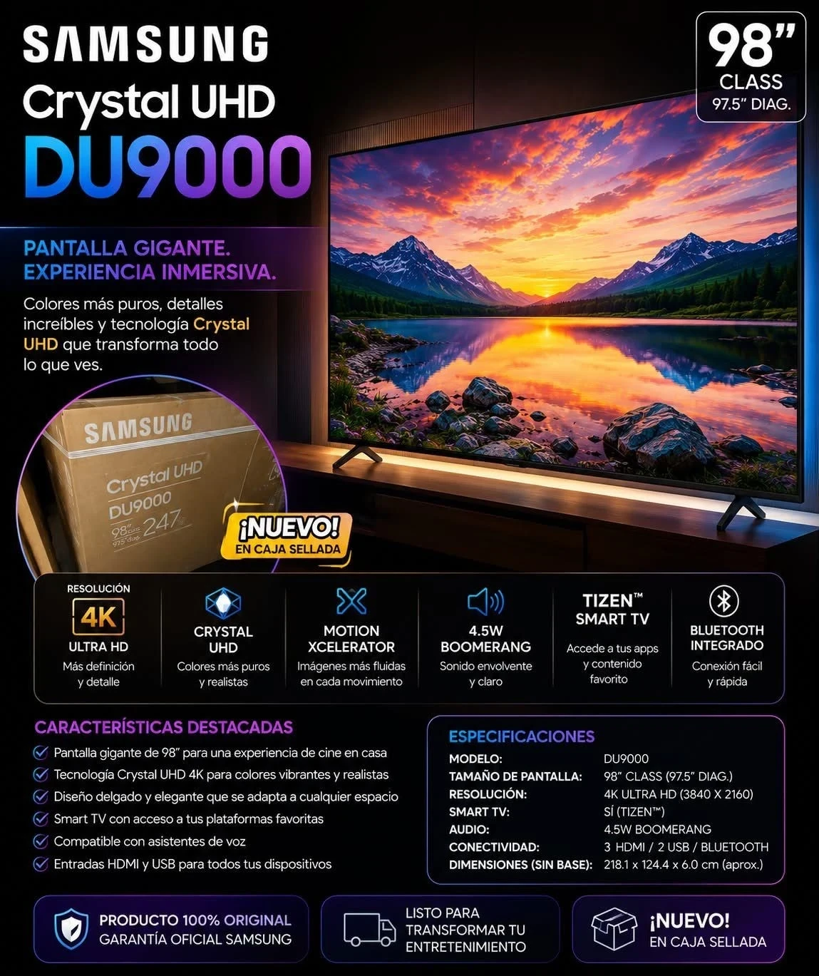 SMART TV SAMSUNG 98" CRYSTAL UHD 4K