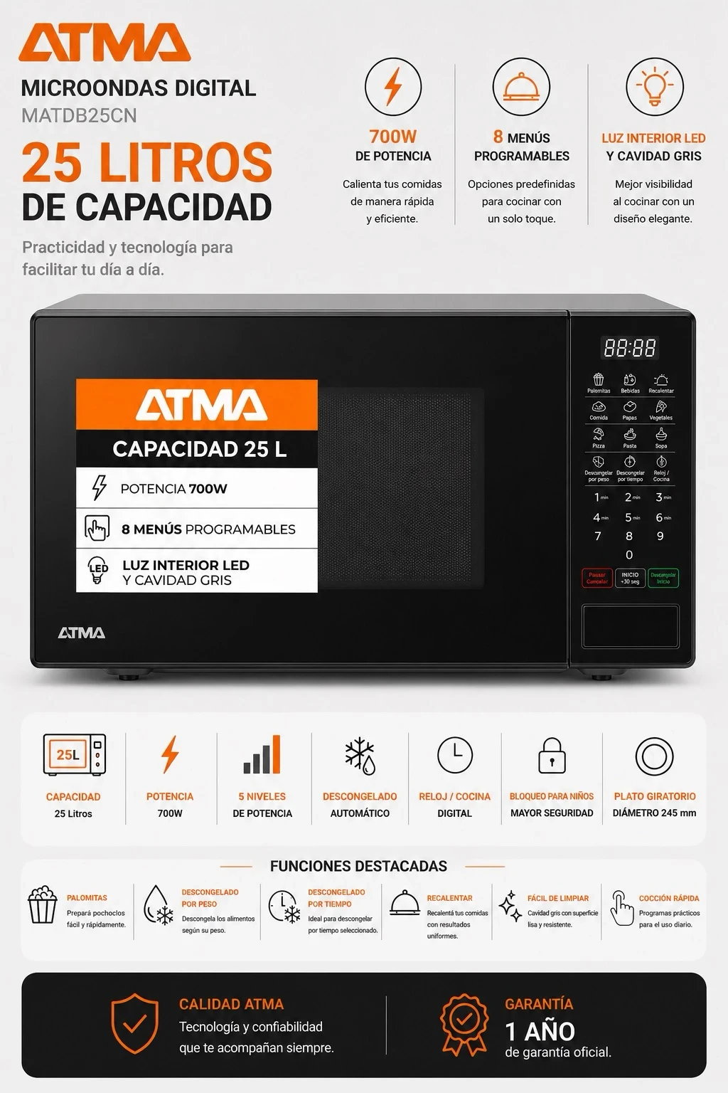 MICROONDAS ATMA 25 LTS DIGITAL black 