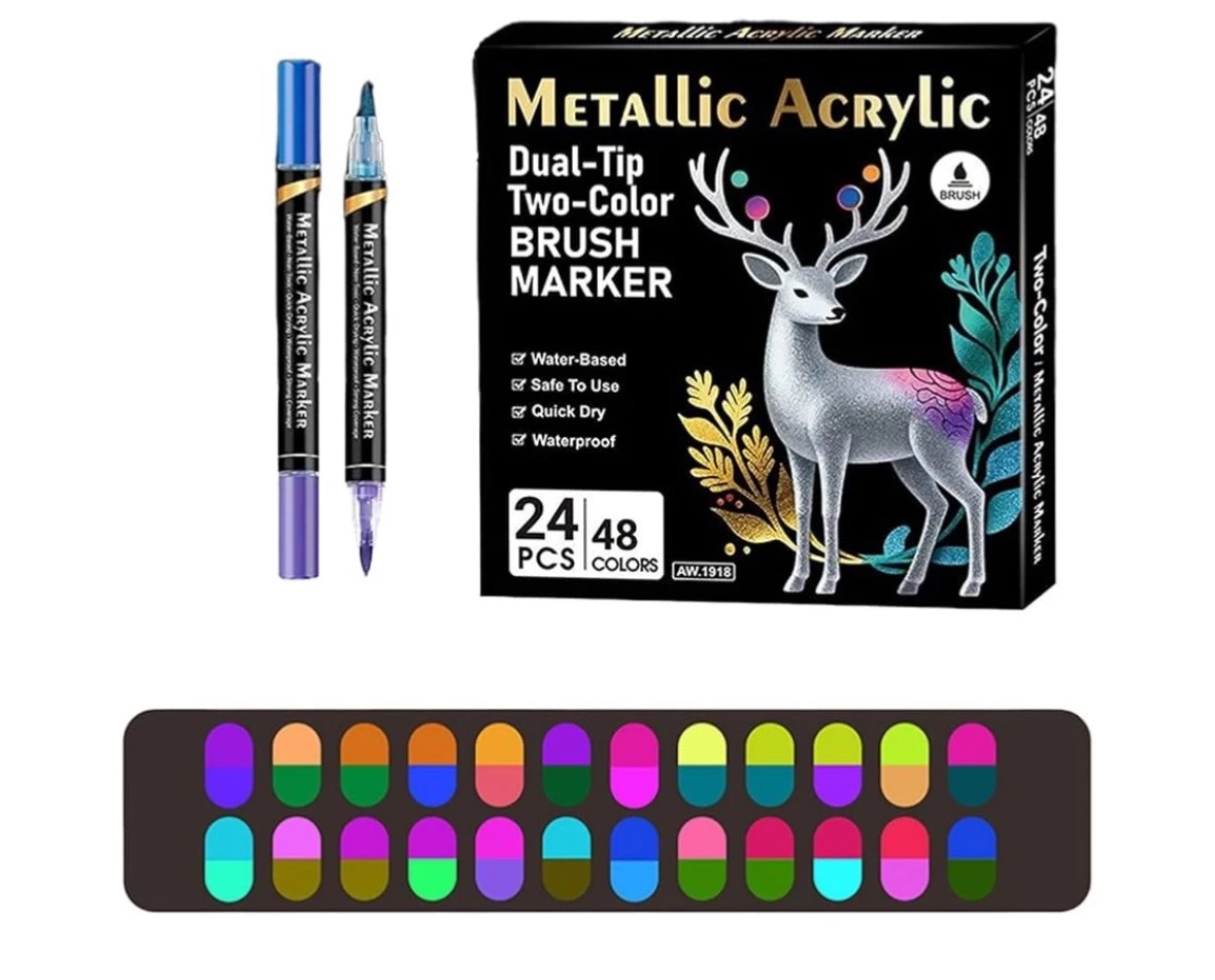24 plumones de acrilico metalico doble punta