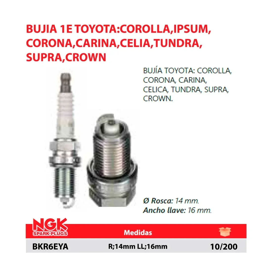 BUJIA 1E TOYOTA:COROLLA,IPSUM,CORONA,CARINA,CELIA,TUNDRA,SUPRA,CROWN R;14mm LL;16mm