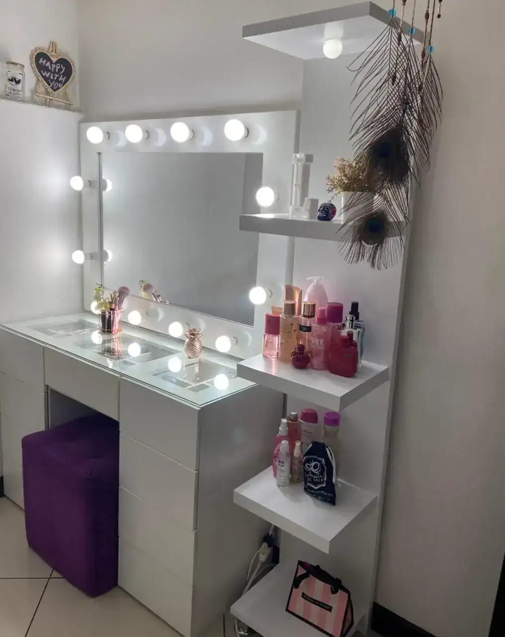 Tocador Hollywood más repisa con luz led 