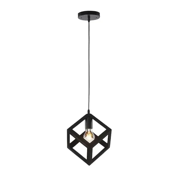 LAMPARA COLGANTE CUBO NEGRA 1L E27 