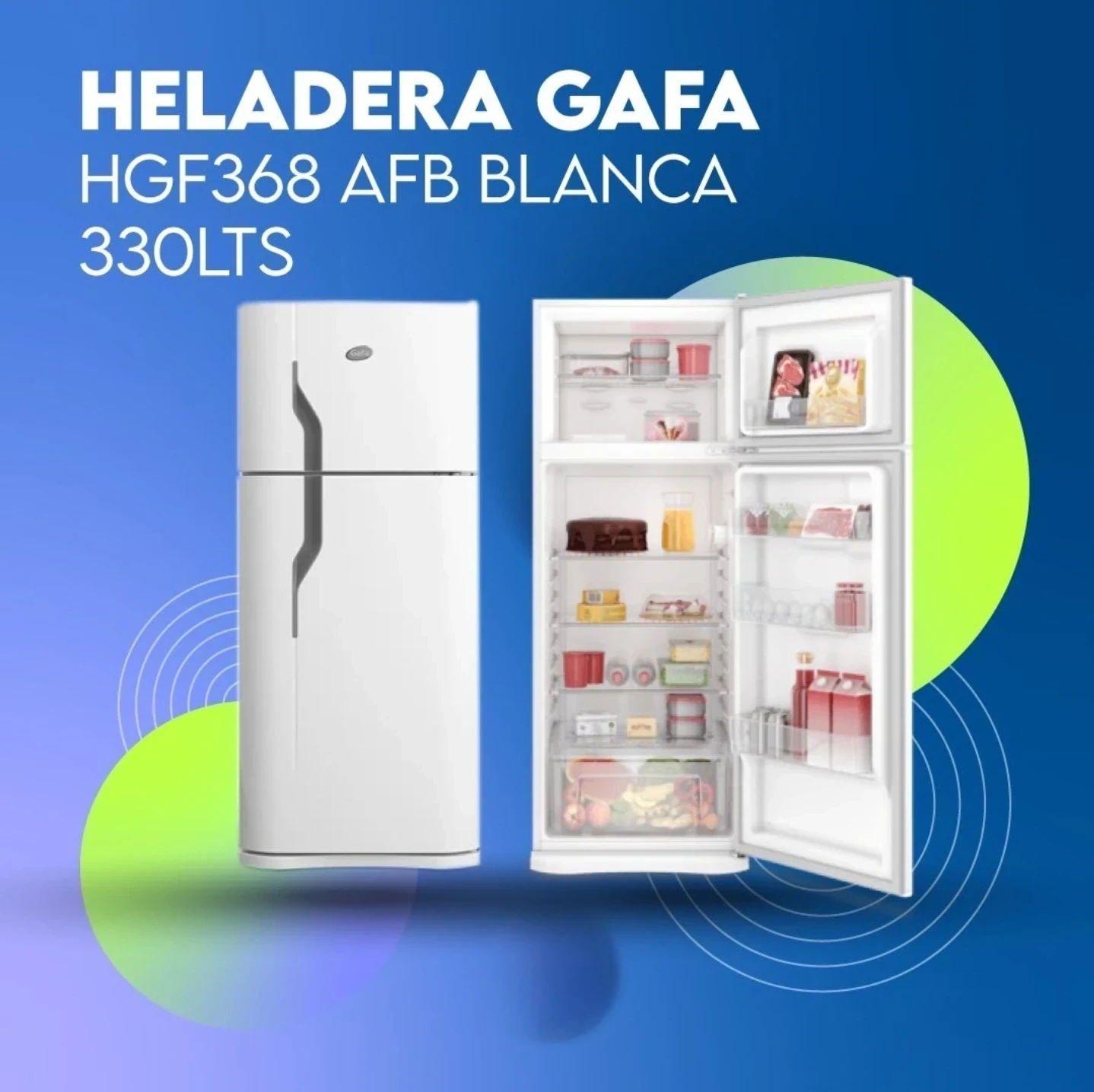 Heladera Gafa blanca con freezer 330L 220V
