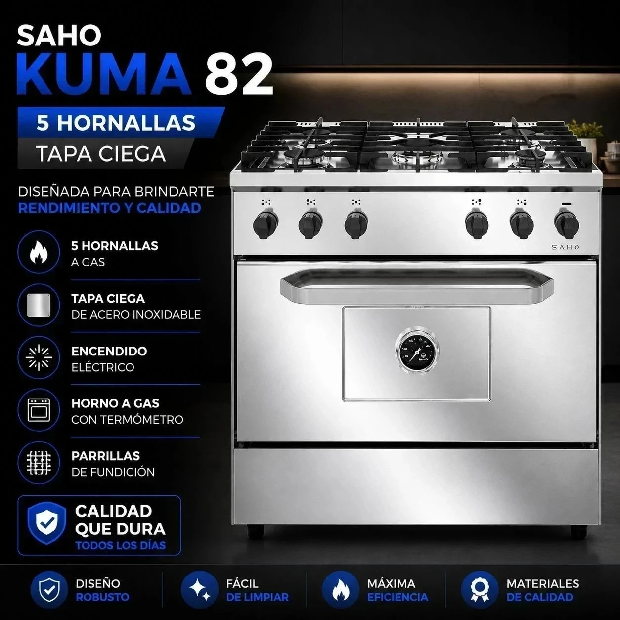 COCINA MORELLI SAHO KUMA 820 5 HORNALLAS PUERTA CIEGA