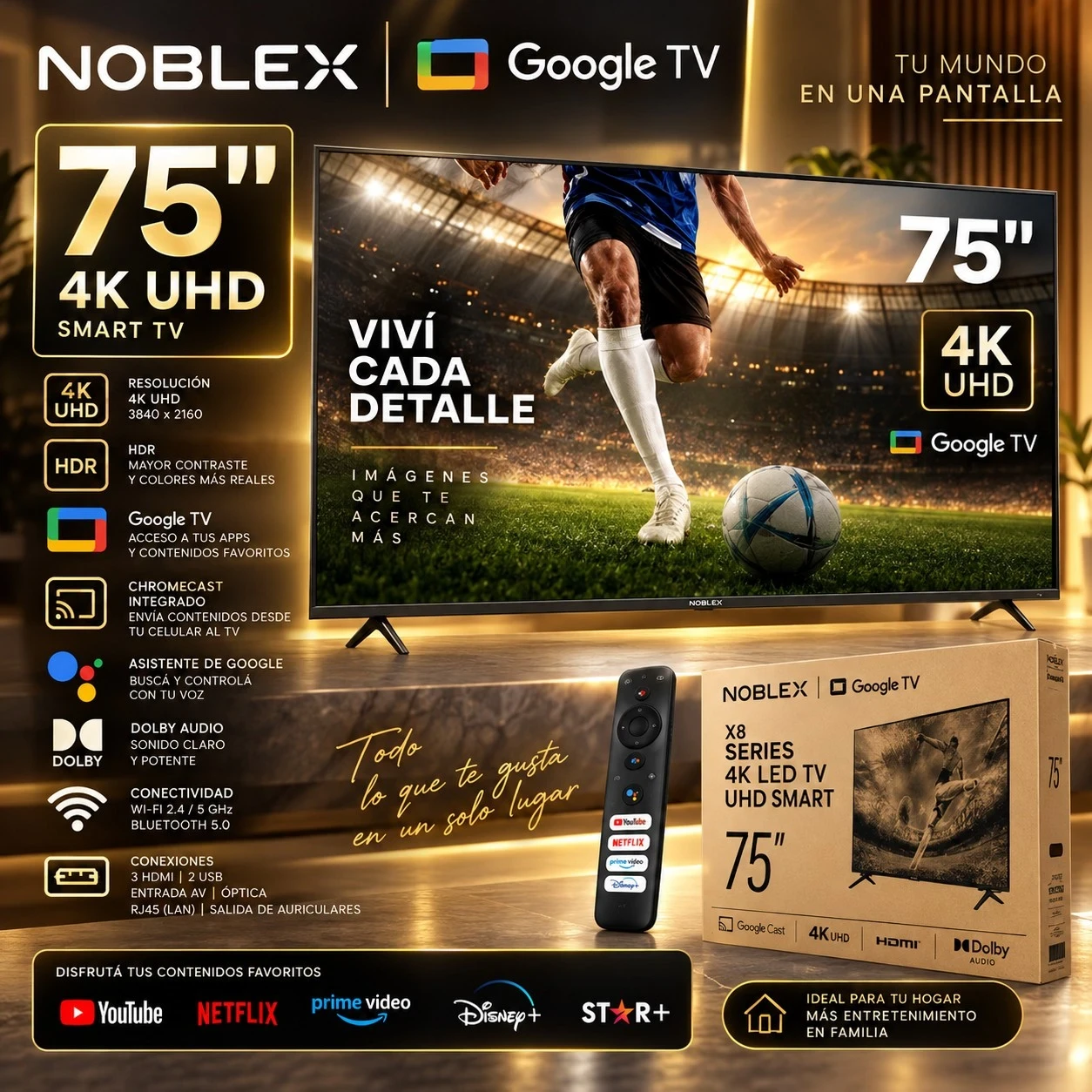 SMART TV NOBLEX 75 C/GOOGLE TV CONSULTAR DISPONIBILIDAD CON EL VENDEDOR 