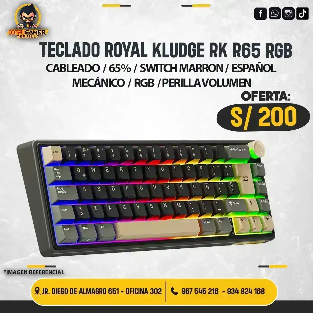 TECLADO ROYAL KLUDGE RK-R65 PHANTOM RGB 