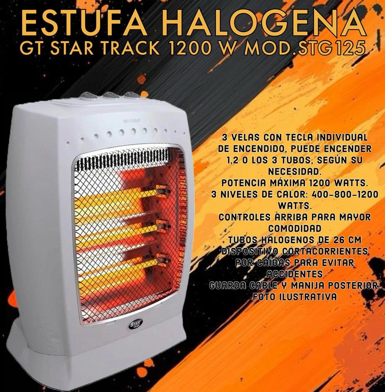 Estufa Star Track Halogena 3 VELAS  STH125 FI 1200W