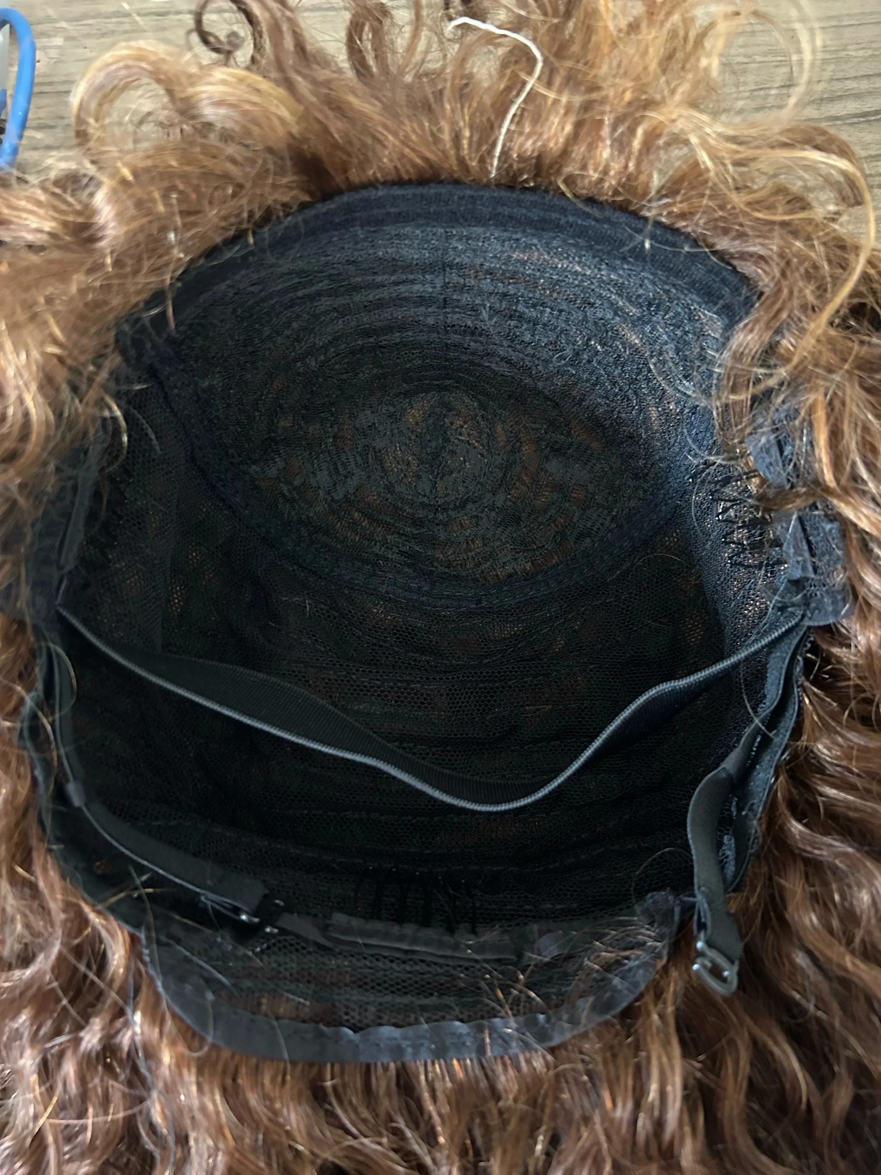 Pelucas cabello humano con flequillo rizado sin pegamento  con reflejos miel onda de agua rubio 6