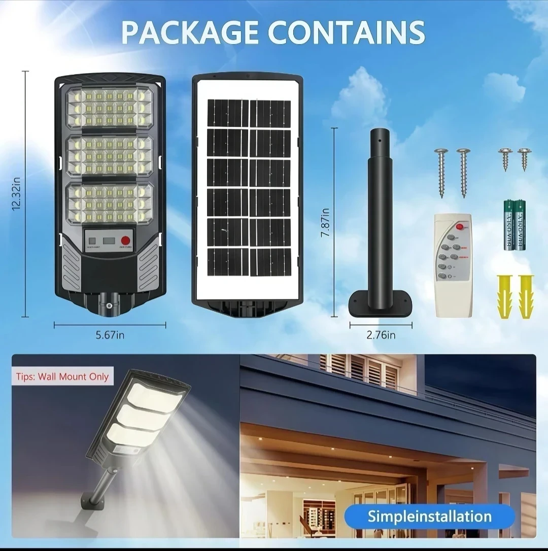 Foco Solar 300w Exterior Poste Con Soporte y Control Remoto  3