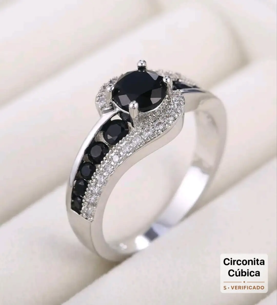 Anillo para mujer con gemas negras acero inoxidable 