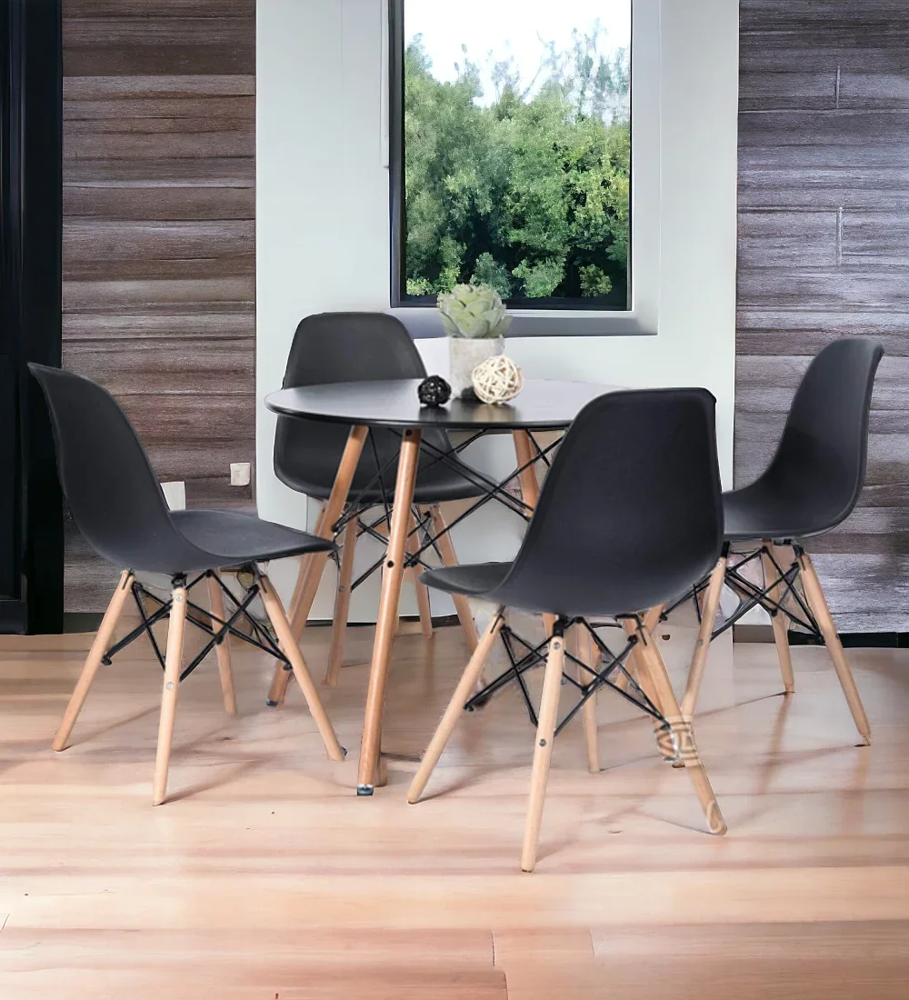 Juego Comedor Nordico Redonda  90 cm Tapa Negra  4