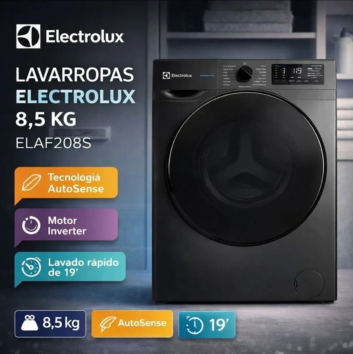 LAVARROPAS ELECTROLUX 8,5KG ELAF208S INVERTER SILVER* ELAF208S
