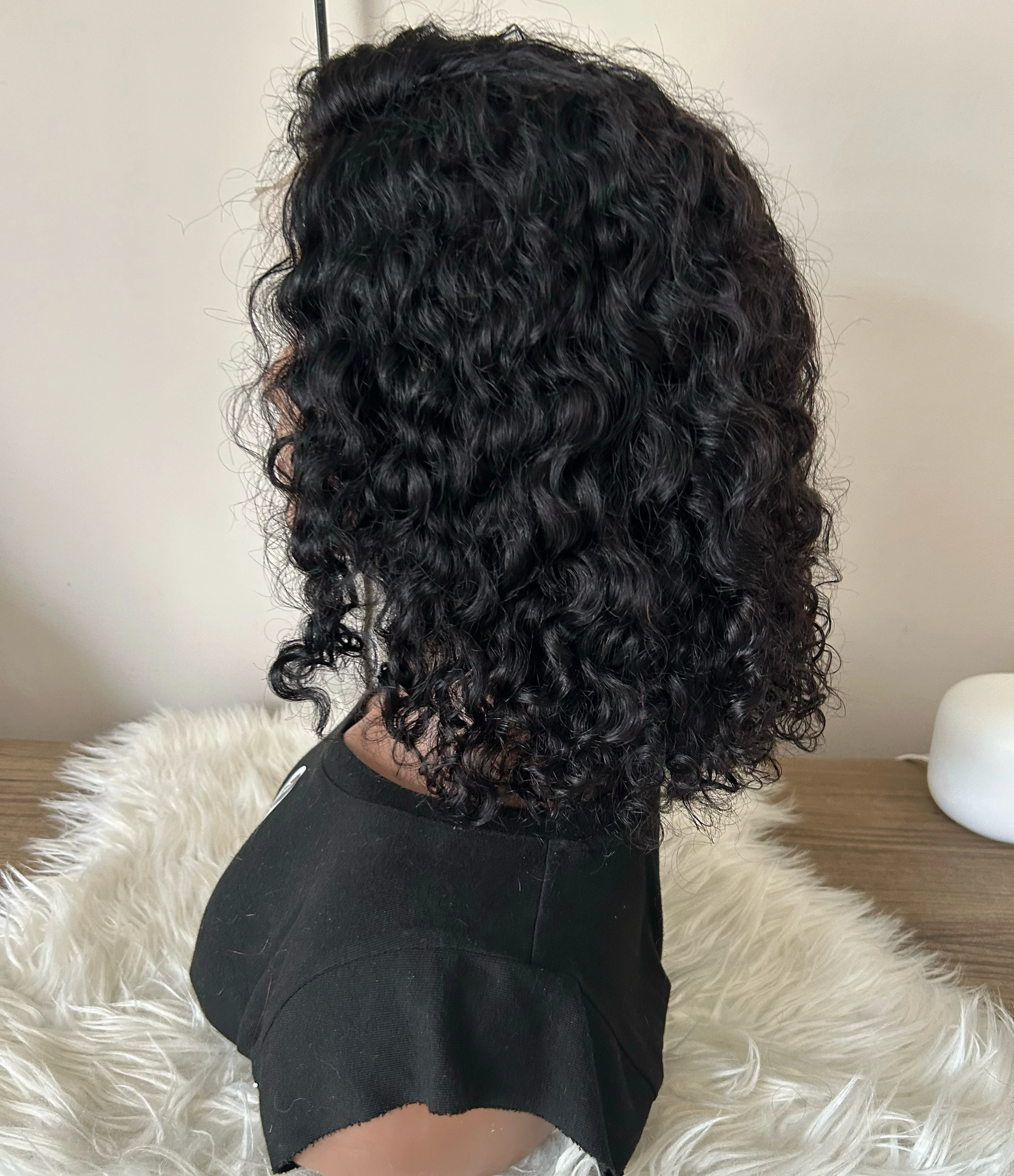 Peluca de cabello humano precortada, desplumada, 13 x 4, con encaje frontal profundo y rizado, sin pegamento, densidad del 150 % (12 pulgadas) 4