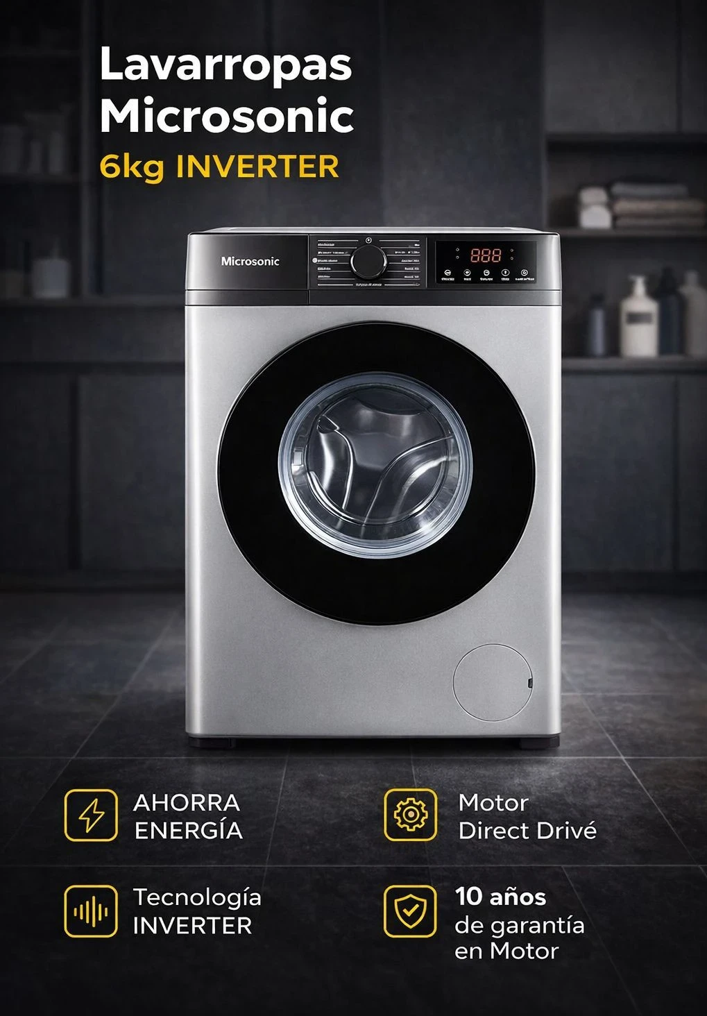 LAVARROPAS MICROSONIC 6KG INVERTER 1200RPM SILVER