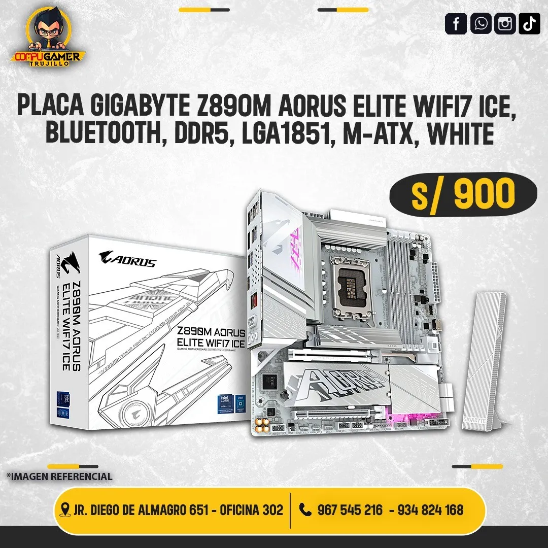 PLACA GIGABYTE Z890M AORUS ELITE WIFI7 ICE, BLUETOOTH DDR5, LGA1851, M-ATX, WHITE