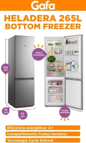 HELADERA GAFA 265LTS C/FREEZER ABAJO